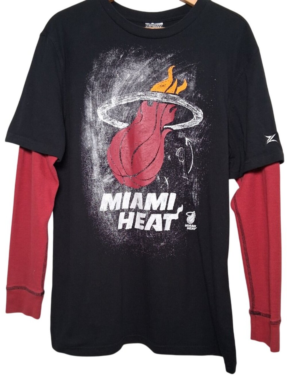 Vintage Y2K Miami Heat Shirt Men Large Zipway NBA Thermal Double Long Sleeve